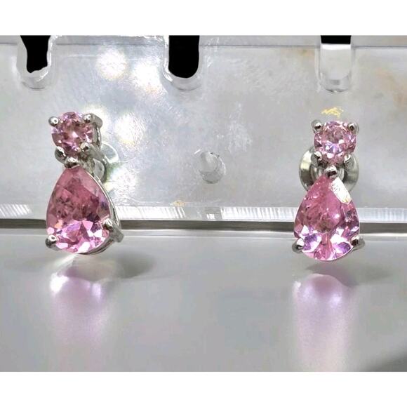 Unbranded Jewelry - Minimalist Light Pink Earrings Studs Teardrop Round Shaped Beads Silver Tone